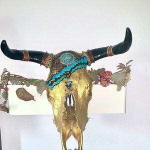 Decorative Gold and Black Bull Skull Wall Art